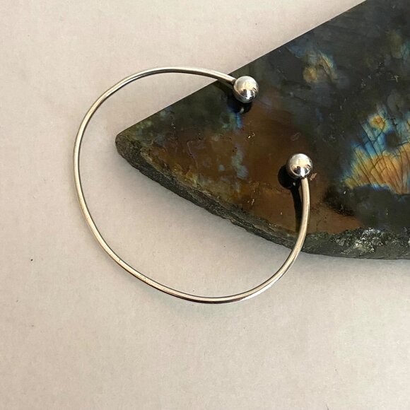 Vintage Sterling Silver 925 7MM Bead Ball Oval Cuff Bracelet Sz 7" - Picture 11 of 16